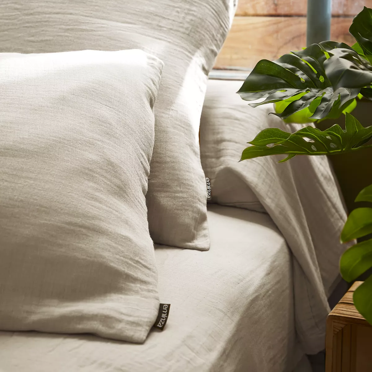 Bettbezug aus Baumwoll-Gaze (260 cm) Gaïa Beige