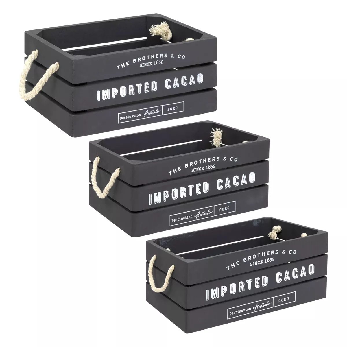 3er Set Kisten Holz Denys Grau