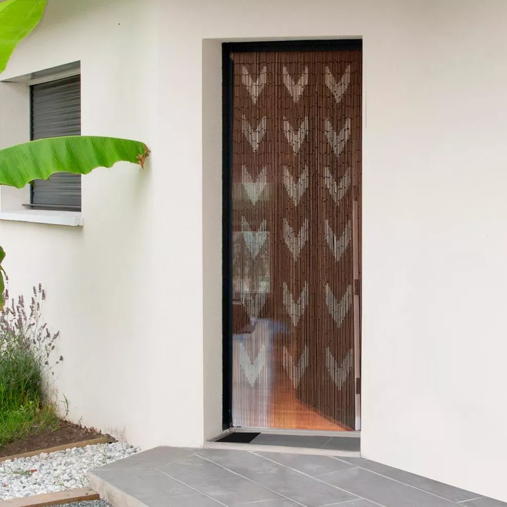 Tenda per porta bambù (90 x 200 cm) Chevron Tortora