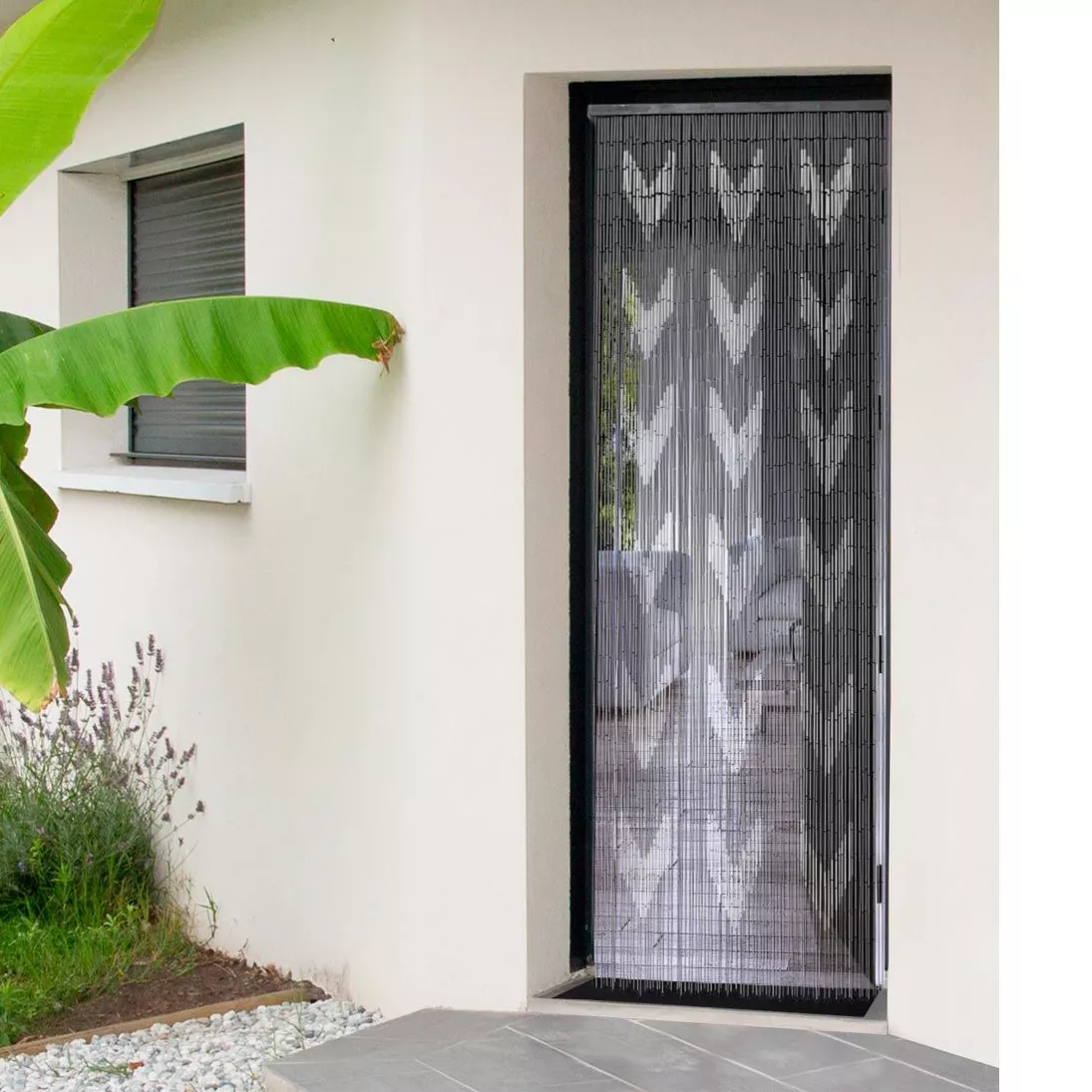 Türvorhang aus Bambus (90 x 200 cm) Chevron Grau