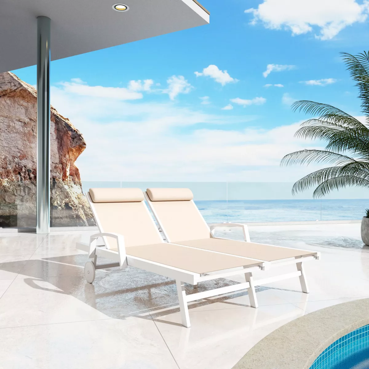 Doppelliege Textilene Pirae - Cremeweiß