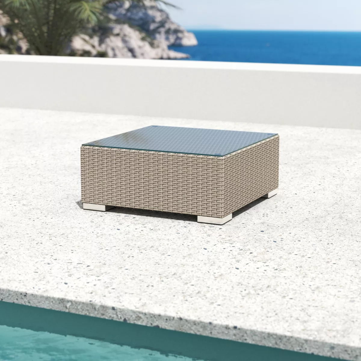 Table basse de jardin carrée résine tressée Palma - Gris