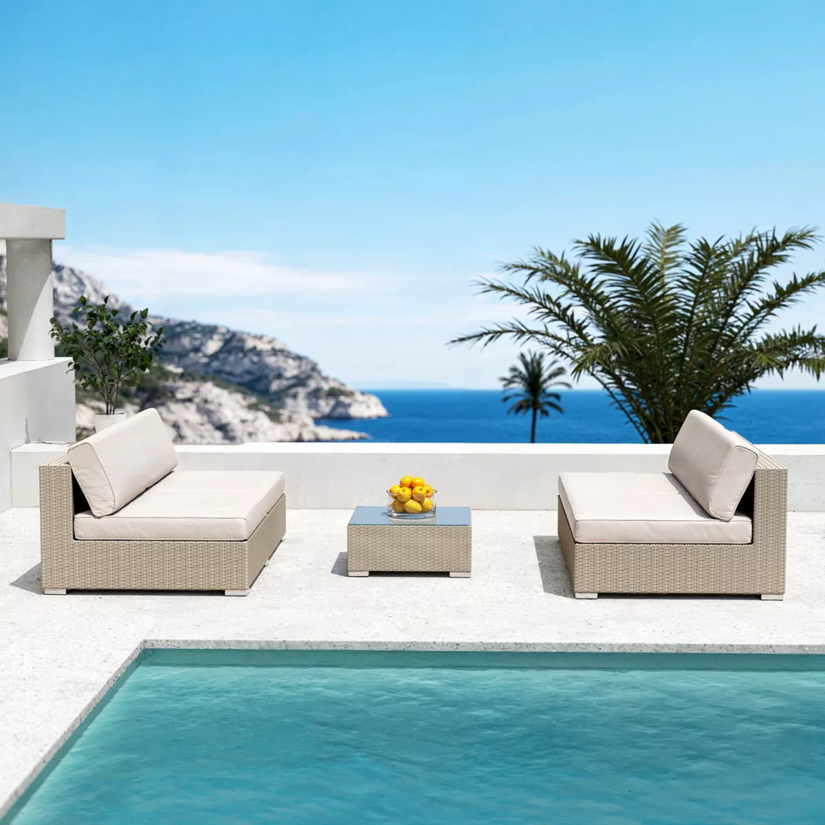 Table basse de jardin carrée résine tressée Palma - Gris