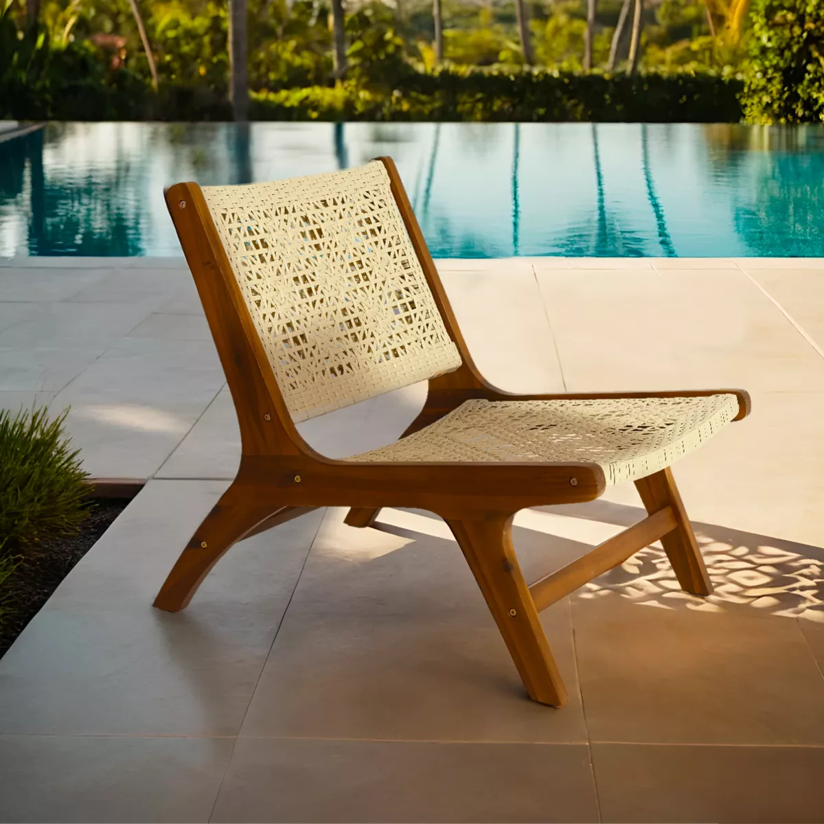 Gartensessel aus Holz und Polyrattan Verona - Weiß