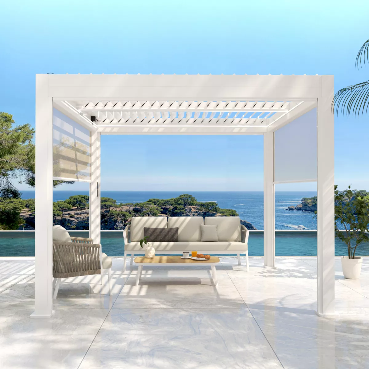 Motorisierte bioklimatische Wandpergola Aluminium und LED (3 x 3 m) New Weiß