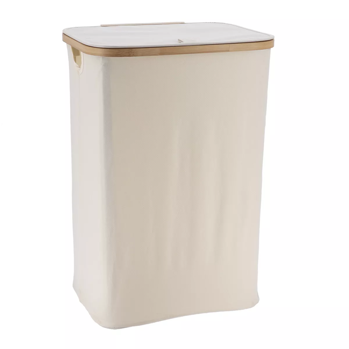 PANIERE A LINGE RECTANGULAIRE PLIABLE AVEC COUVERCLE POLYESTER ET CERCLAGE BAMBOU - NATUREL/BAMBOU