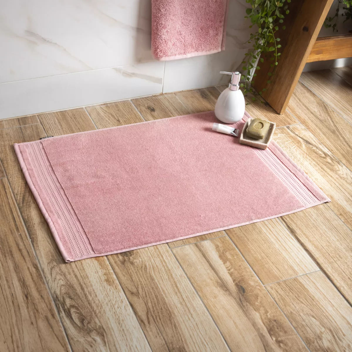 Tapis de bain coton bio (50 x 70 cm) Méline Rose pêche
