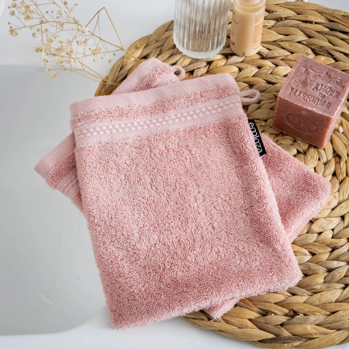 Lot de 2 gants de toilette coton bio (15 x 21 cm) Méline Rose pêche