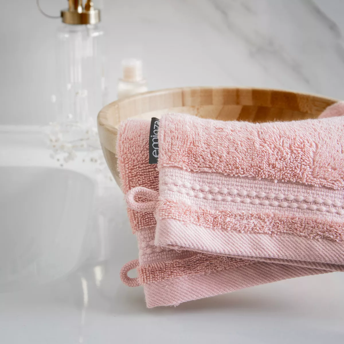 Lot de 2 gants de toilette coton bio (15 x 21 cm) Méline Rose pêche