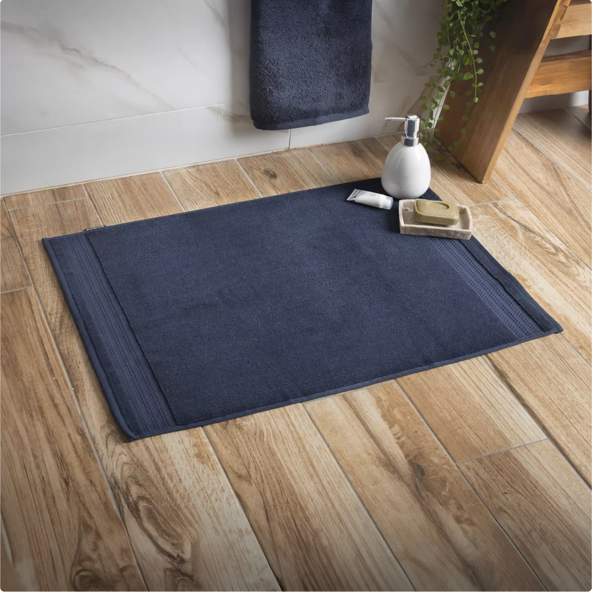 Tappeto bagno cotone bio (70 cm) Garance Blu notte