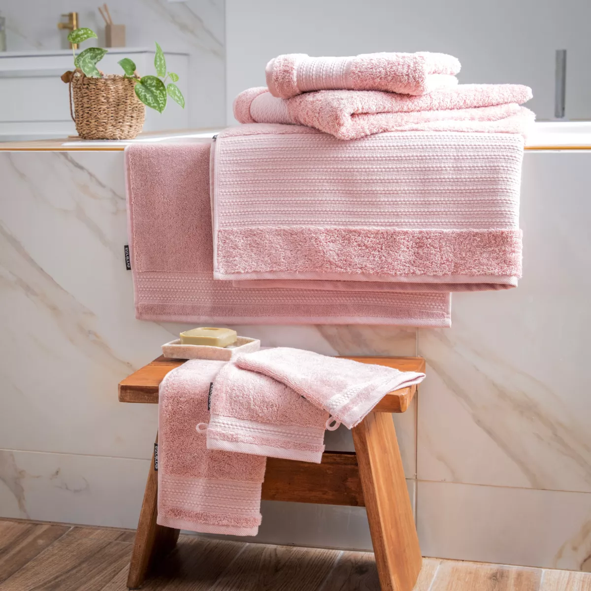 Set van 2 washandjes biologisch katoen Méline Perzik roze