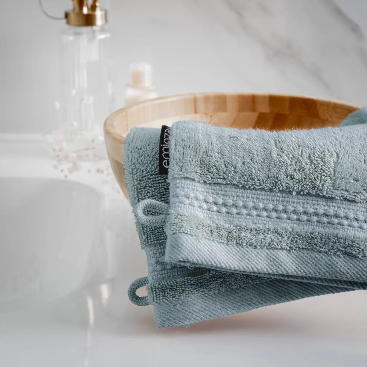Lot de 2 gants de toilette coton bio (15 x 21 cm) Méline Bleu glacier