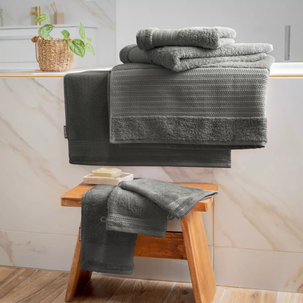 Serviette de bain coton bio (90 x 150 cm) Méline Vert romarin