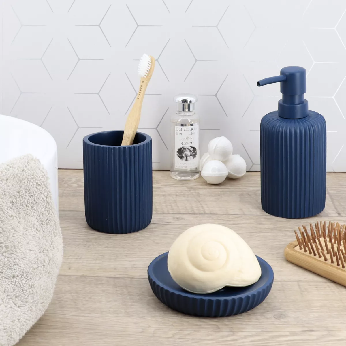 Badezimmer Set Kunstharz Strié Marineblau