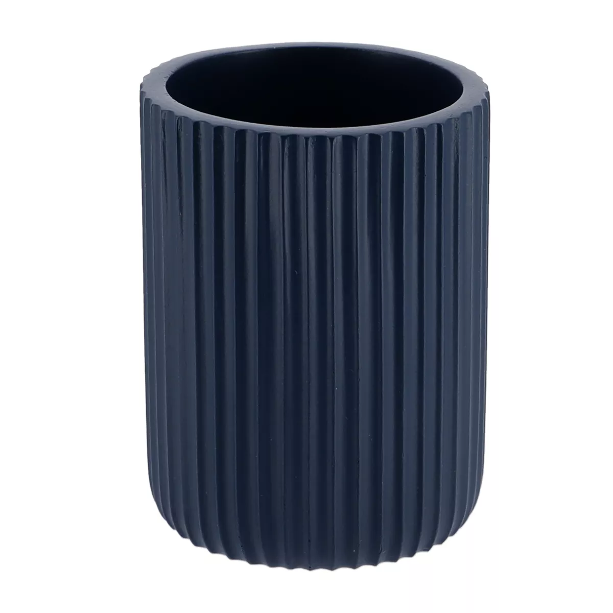 SET GOBELET DISTRIBUTEUR A SAVON ET PORTE SAVON POLYRESINE STRIEE - BLEU MARINE