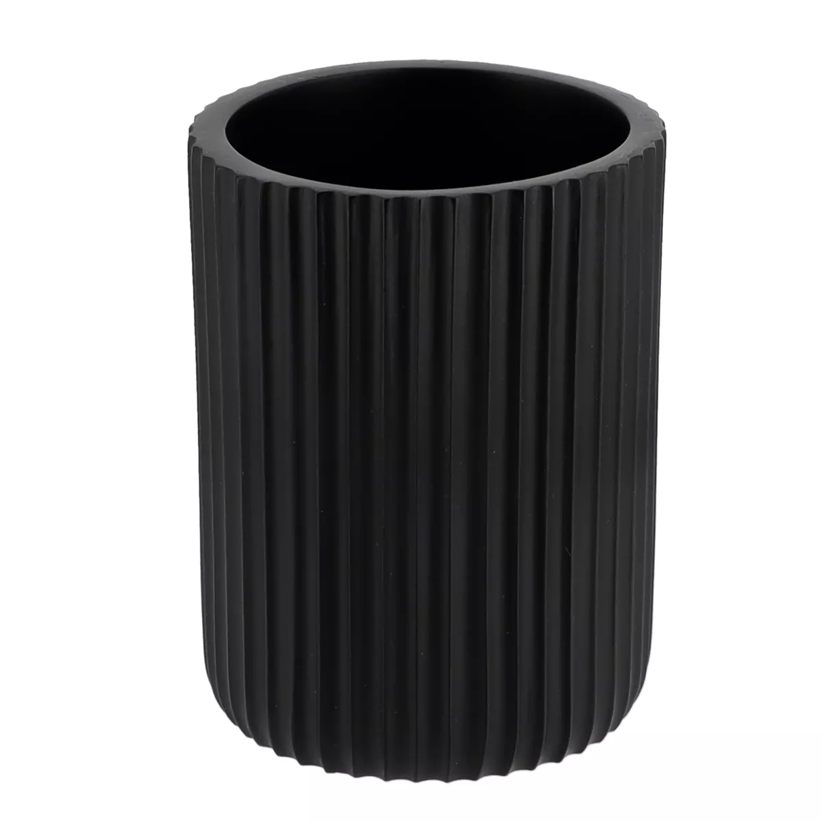 SET GOBELET DISTRIBUTEUR A SAVON ET PORTE SAVON POLYRESINE STRIEE - NOIR