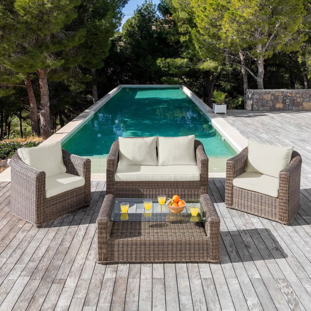 Housses de coussin de remplacement pour salon de jardin Calvi 4 places - Beige chiné