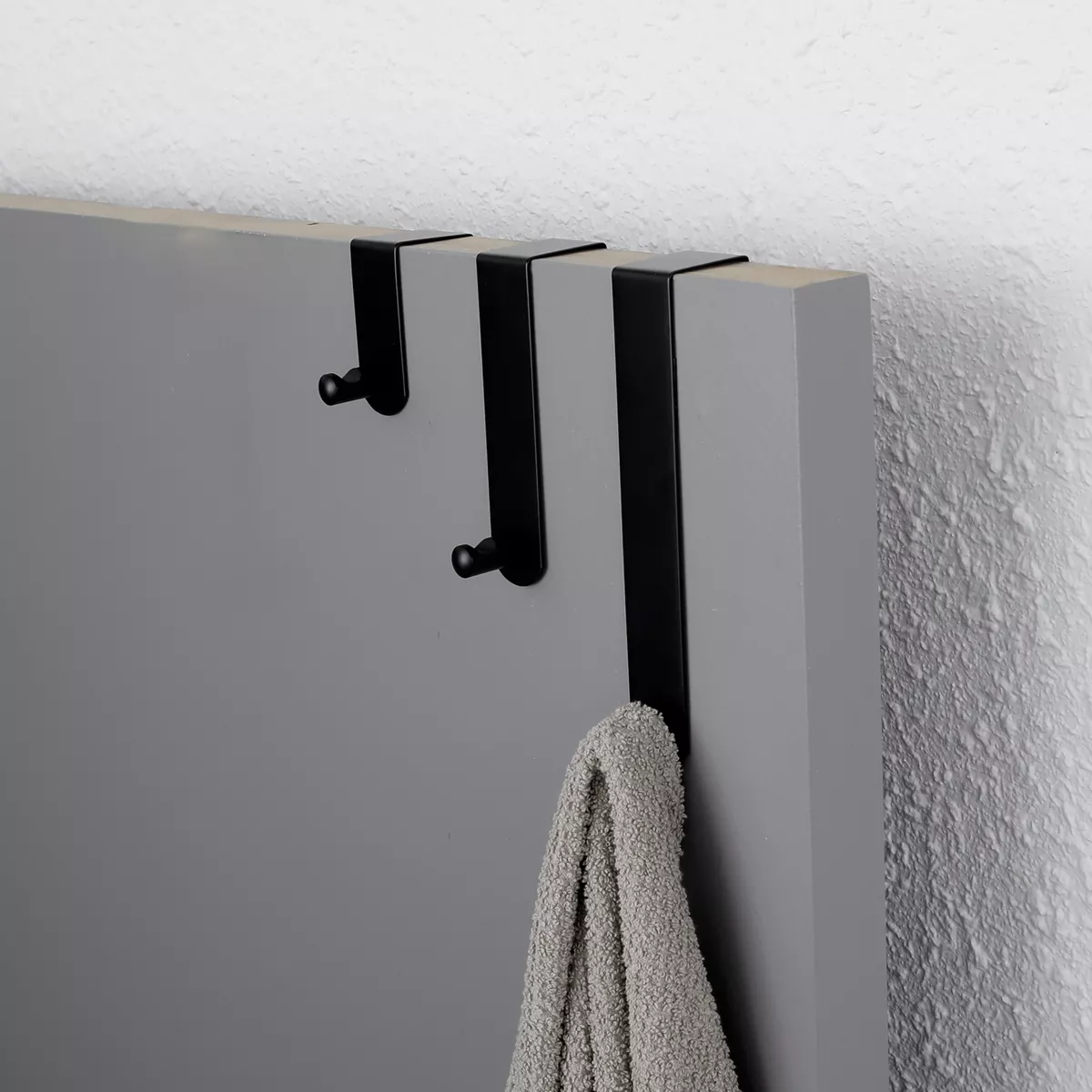 Juego de 3 Perchas  de puerta en acero inoxidable (H7-13-19 cm) Negro