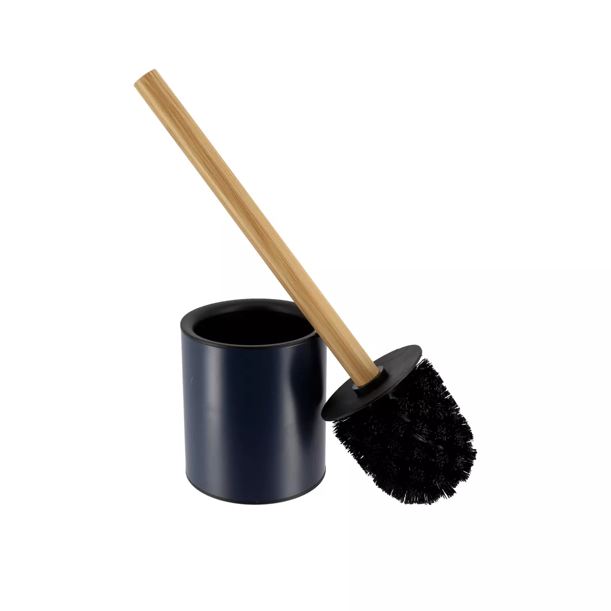BROSSE WC METAL TIGE BAMBOU - BLEU MARINE/BAMBOU