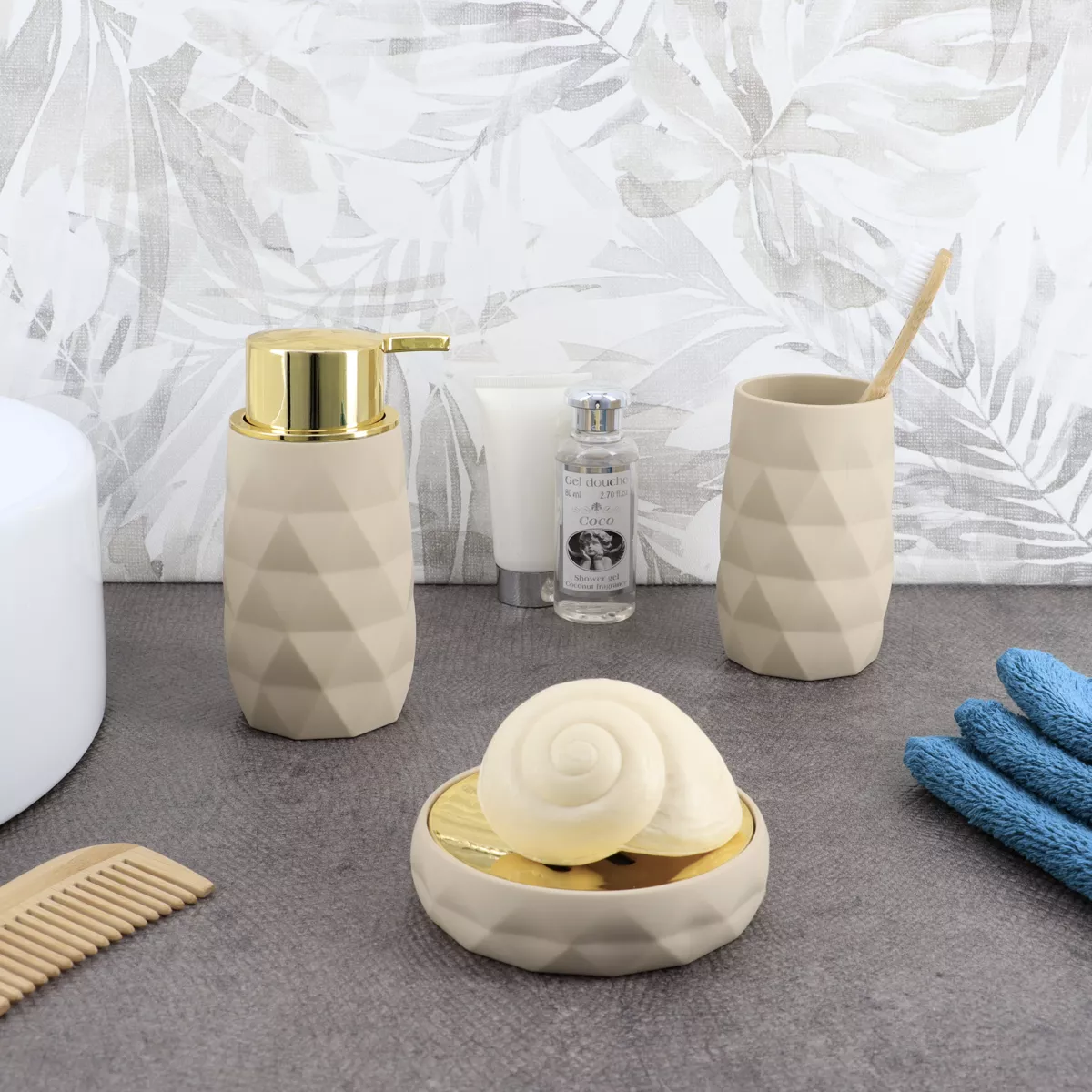 Set di accessori bagno gomma Rubby Beige