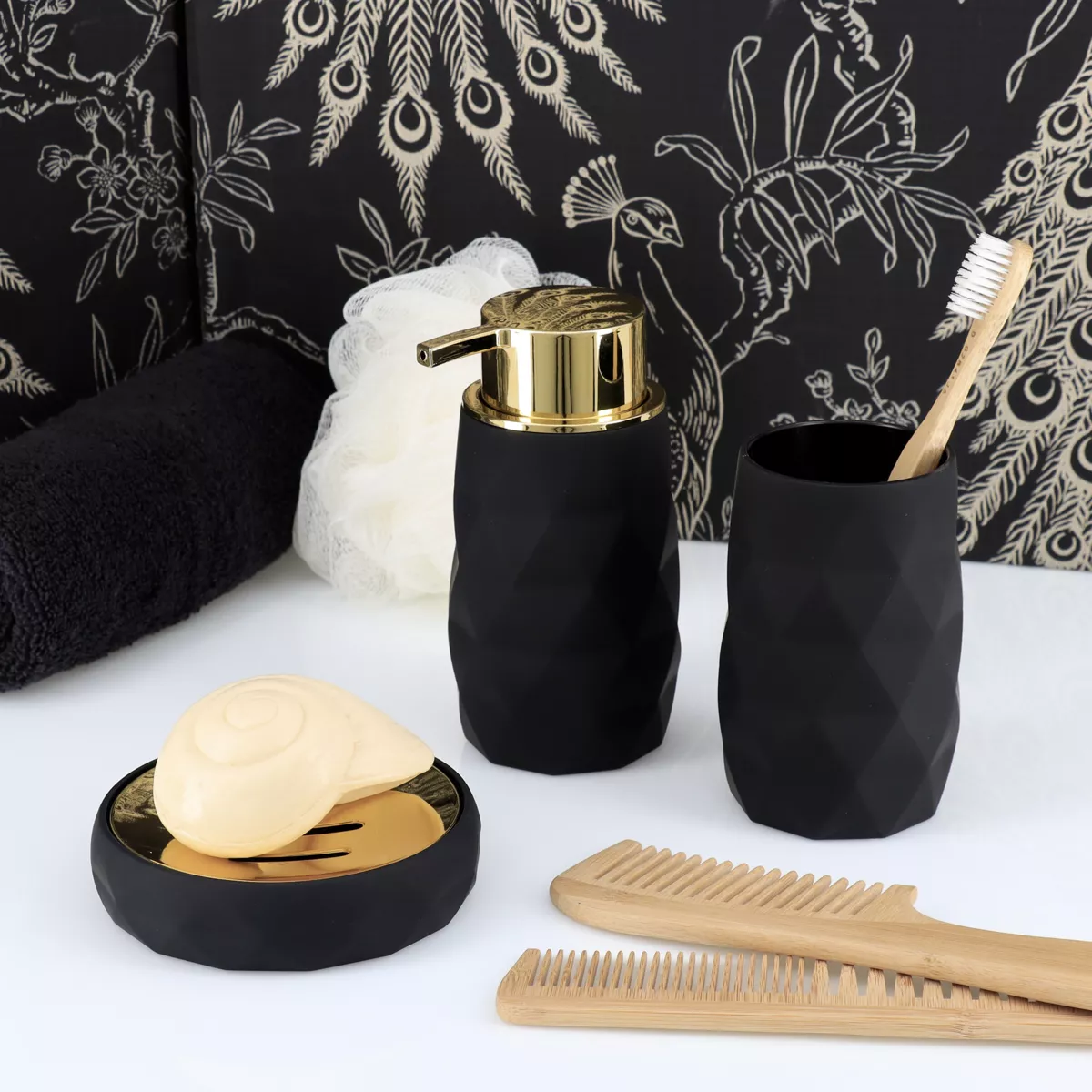 Set de accesorios de baño goma Rubby Negro 