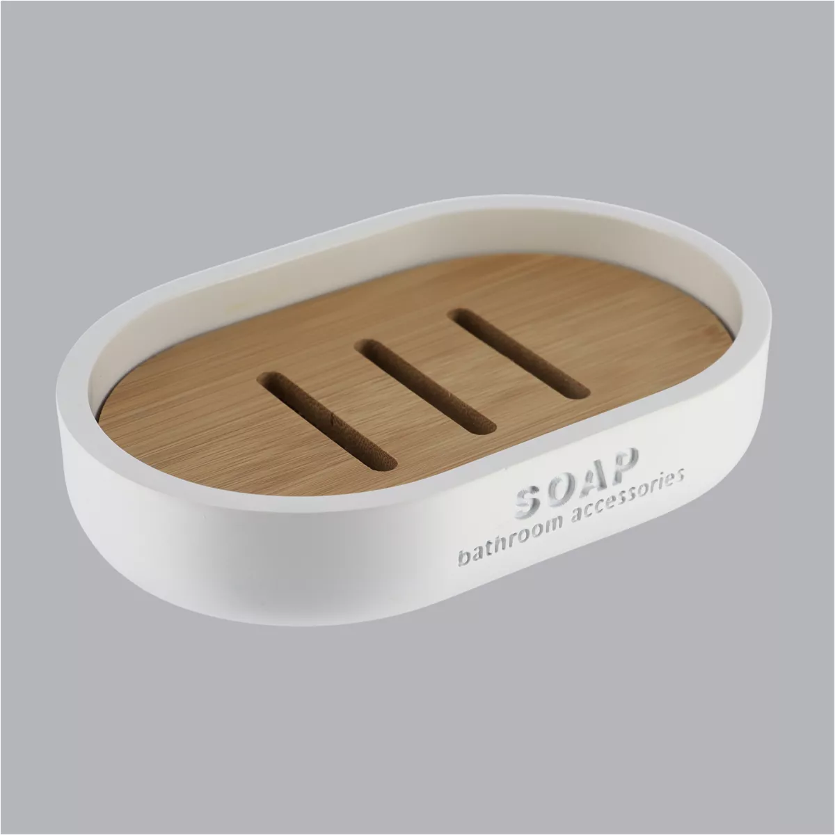 SET GOBELET DISTRIBUTEUR A SAVON ET PORTE SAVON POLYRESINE - BLANC/BAMBOU