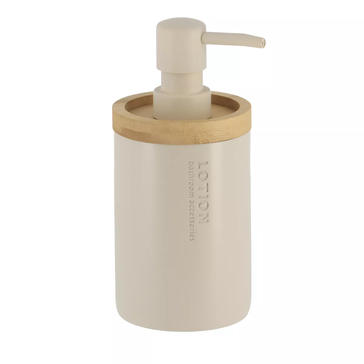 SET GOBELET DISTRIBUTEUR A SAVON ET PORTE SAVON POLYRESINE - BEIGE/BAMBOU
