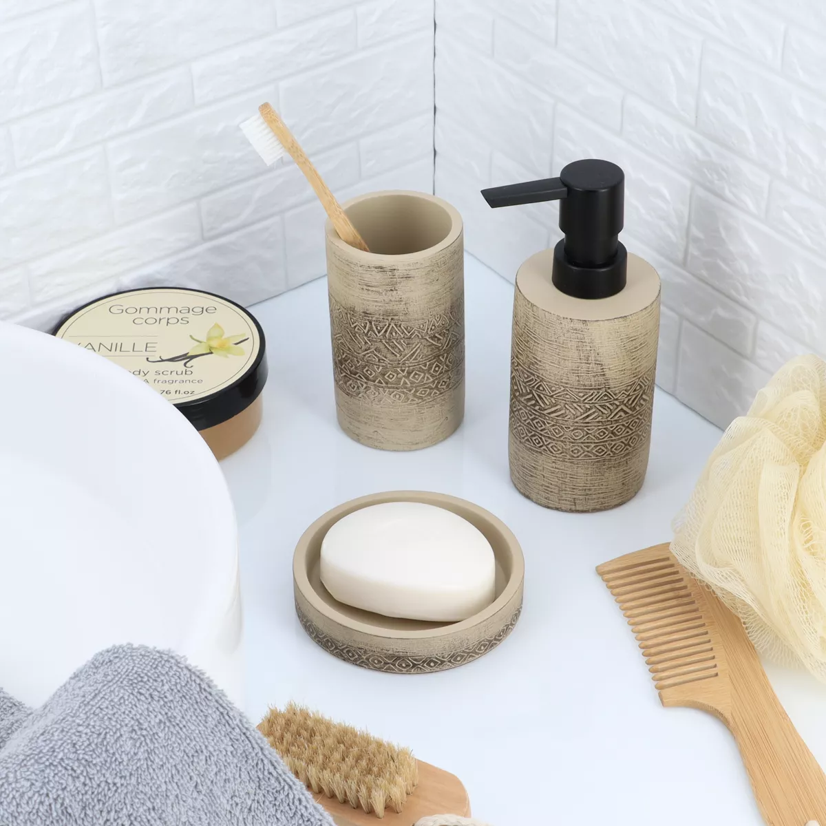 Set di accessori bagno cemento Tanger Naturale