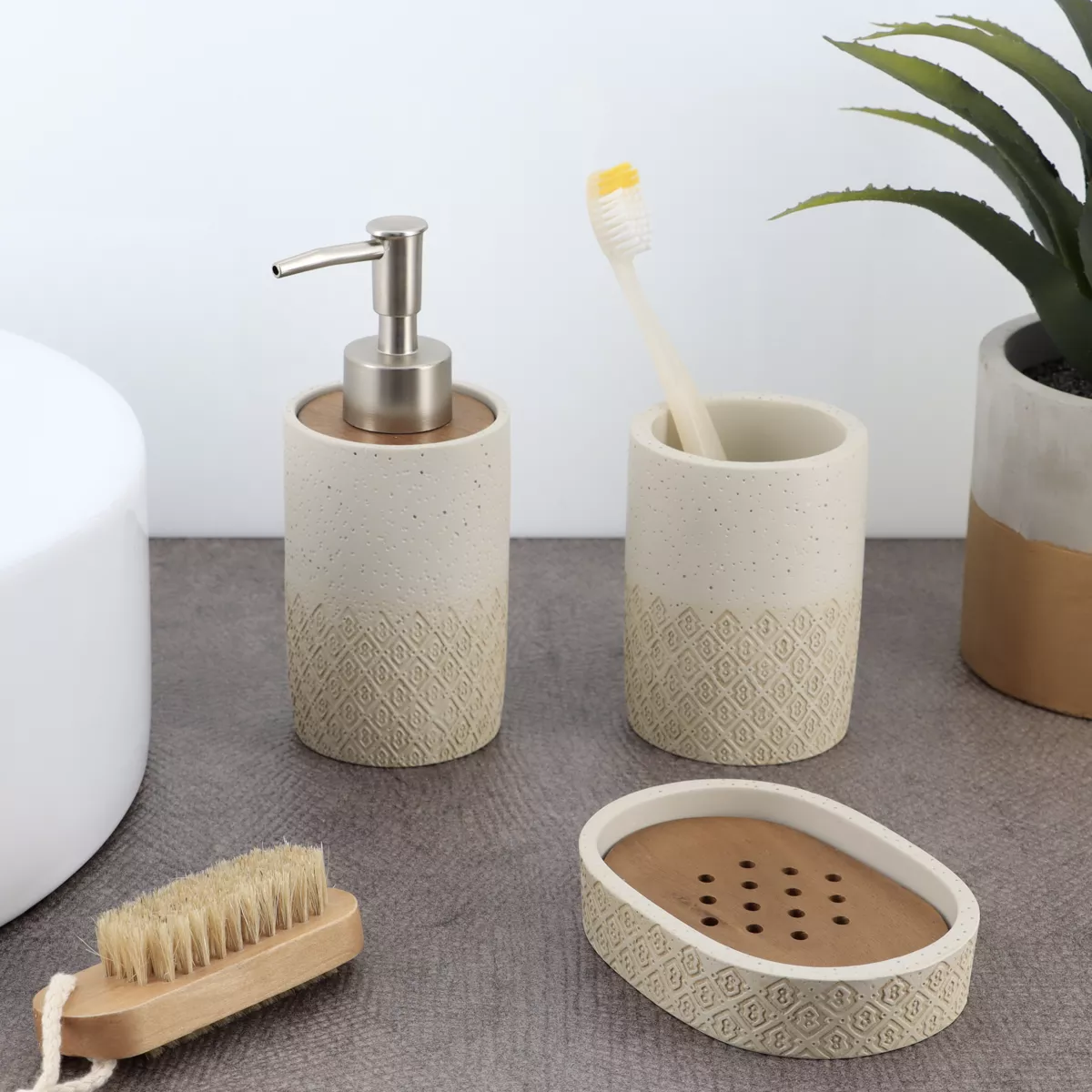 Set di accessori da bagno incisi Casabianca Naturale
