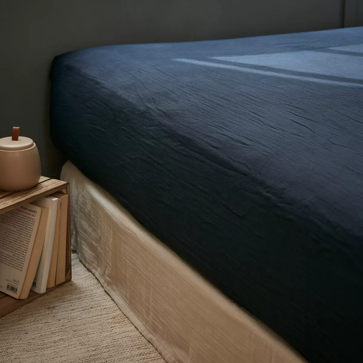 Drap housse gaze de coton (90 x 200 cm) Gaïa Bleu nuit