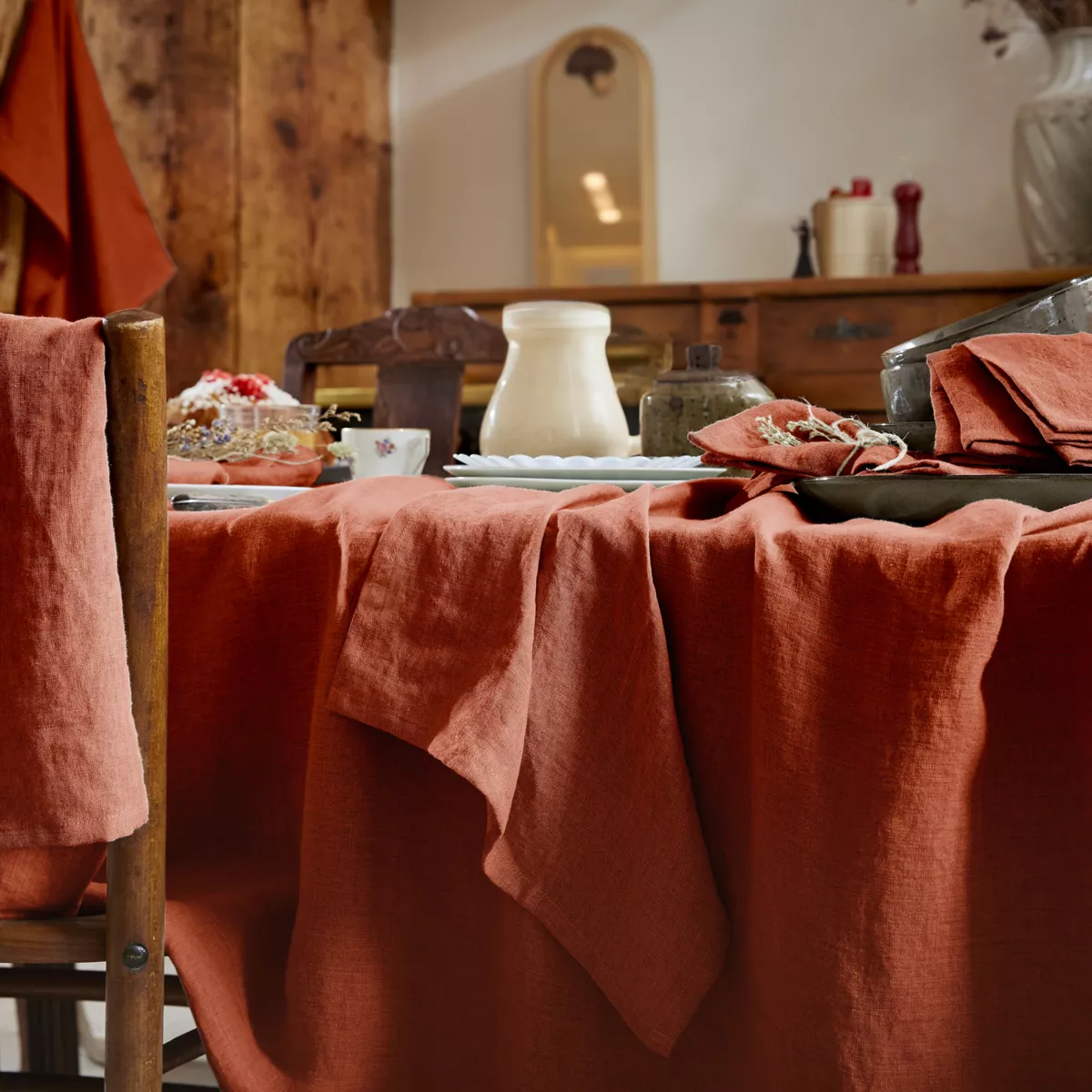 Set di 3 tovaglioli lino lavato Louise Terracotta