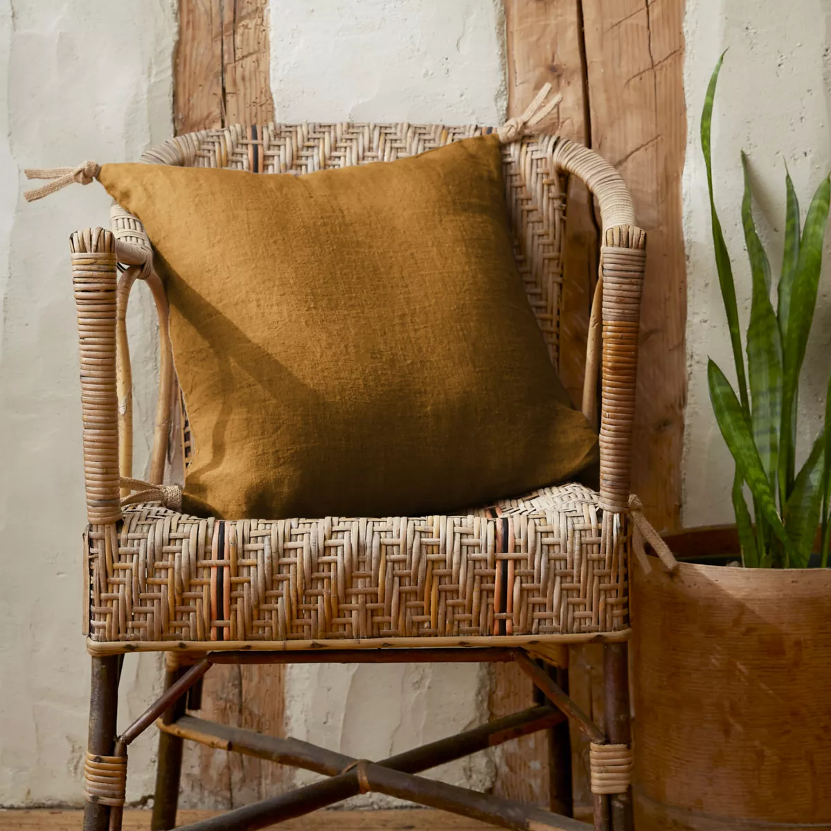 Cojín cuadrado lino lavado (45 cm) Louise Caramelo 1