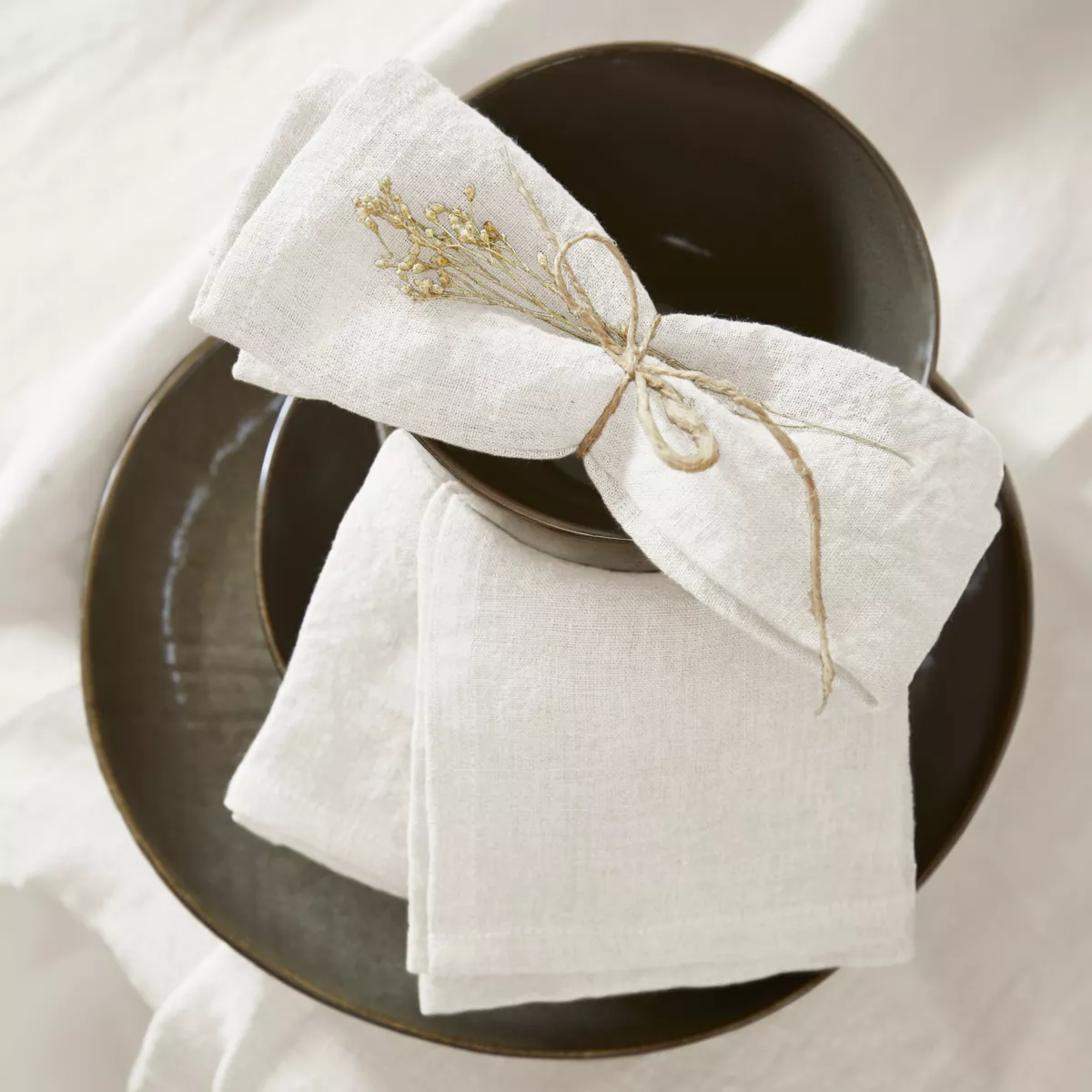 Lot de 3 serviettes lin lavé Louise Blanches 1