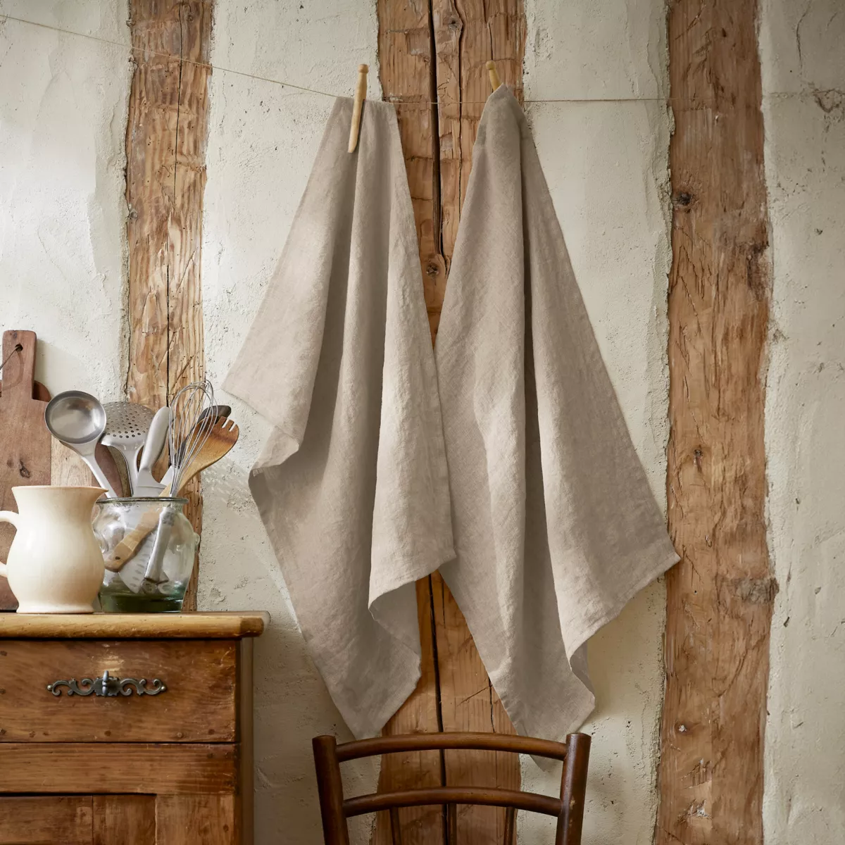 2er Set Handtücher aus gewaschenem Leinen (70 cm) Louise Beige 1