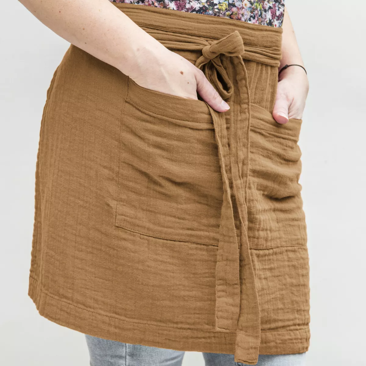 Kochschürze mit Taschen aus Baumwoll-Gaze Gaïa Camel