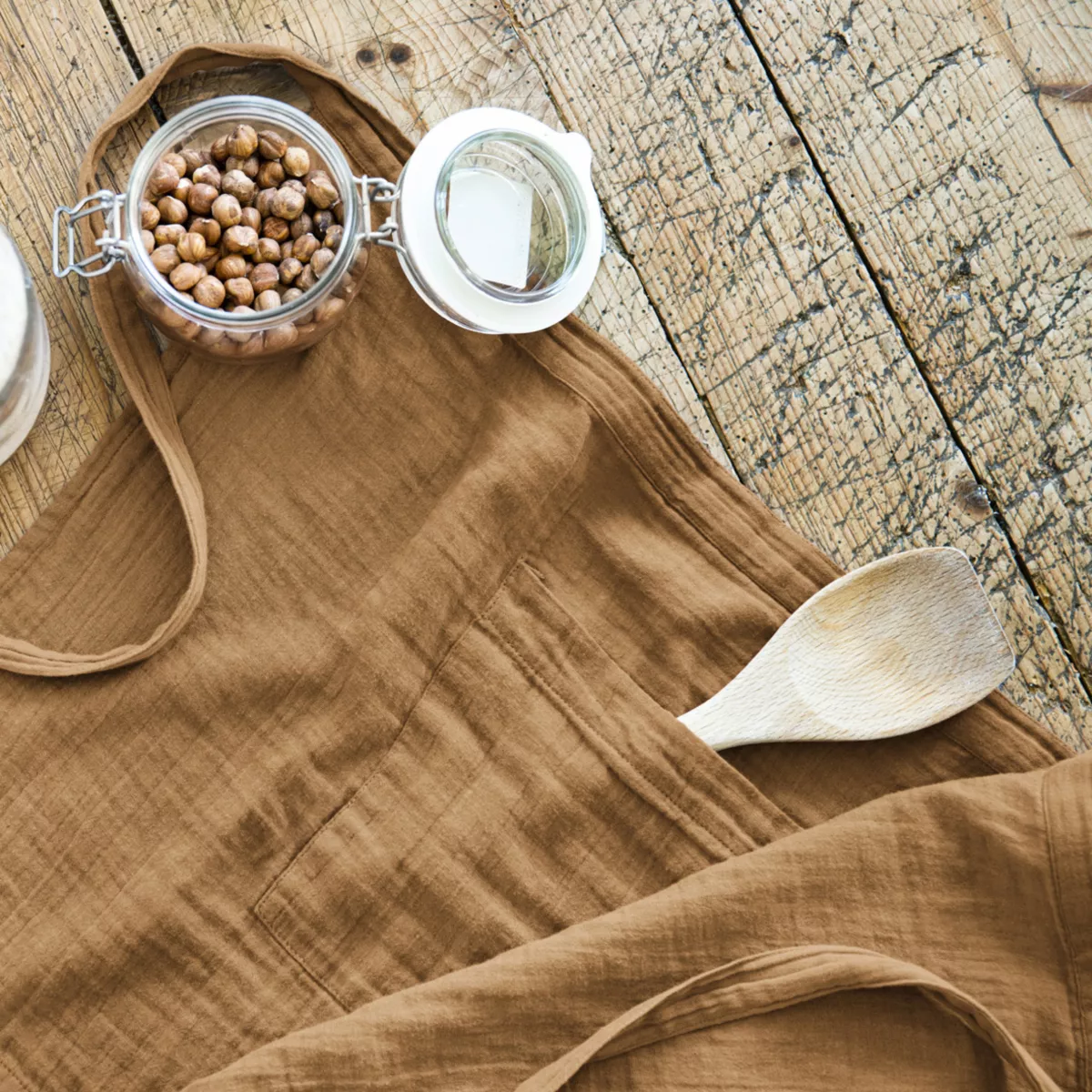 Kochschürze mit Taschen aus Baumwoll-Gaze Gaïa Camel