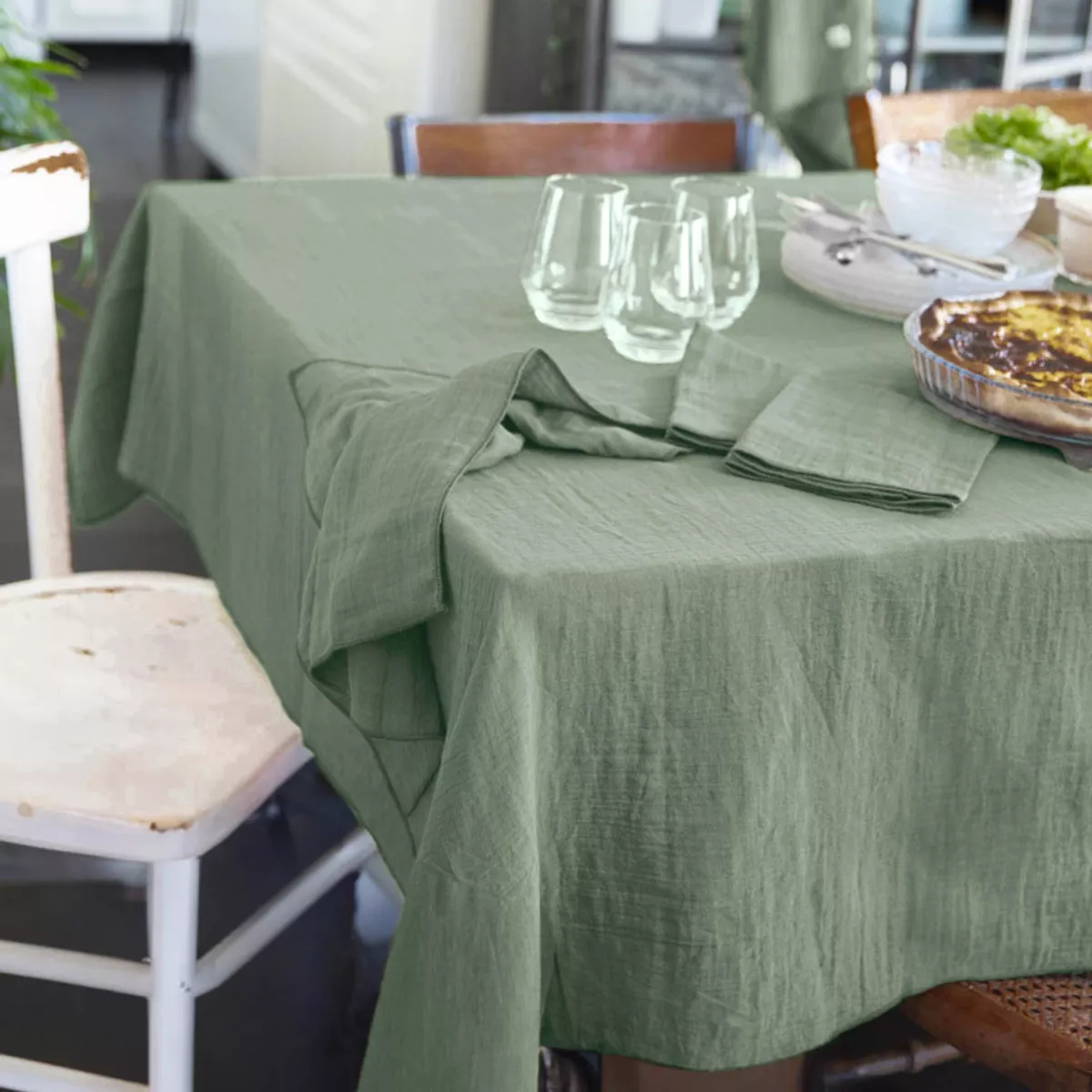 Tovaglia rettangolare in garza di cotone (150 x 250 cm) Gaia Verde eucalipto