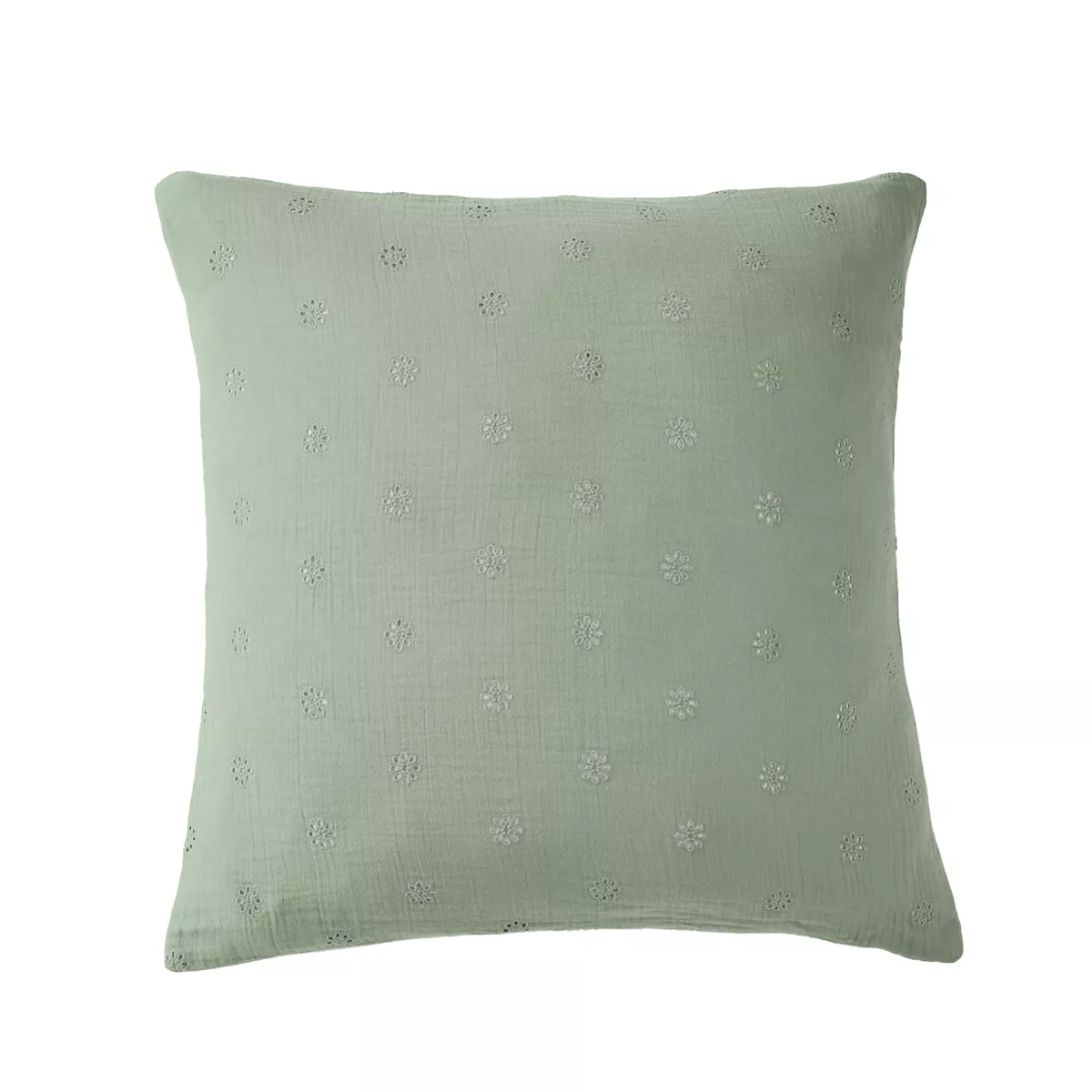 Funda de almohada cuadrada de gasa de algodón (60 x 60 cm) Gaïa Boho Verde eucalipto