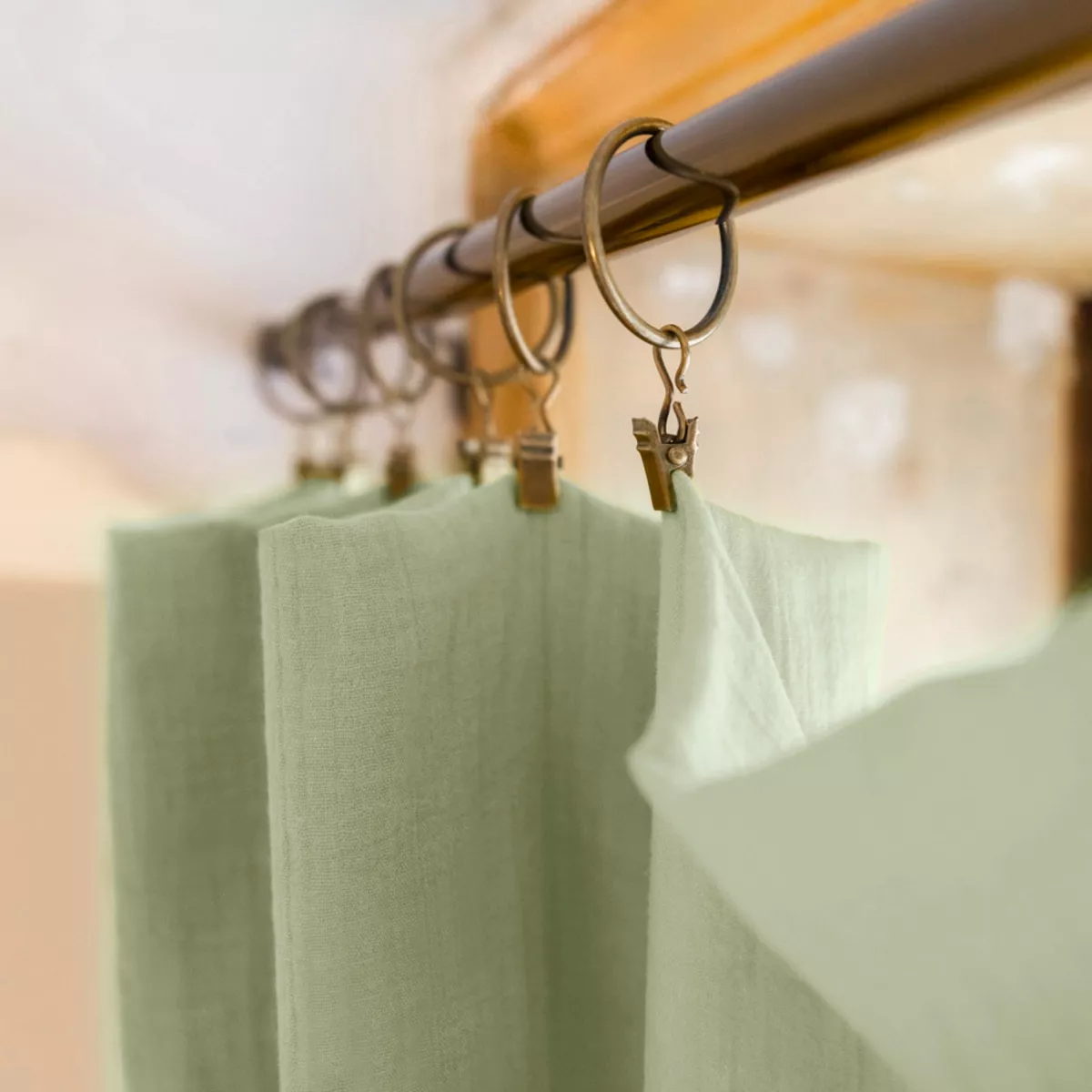 Rideau gaze de coton ajustable (140 x max 300 cm) Gaïa Vert tilleul