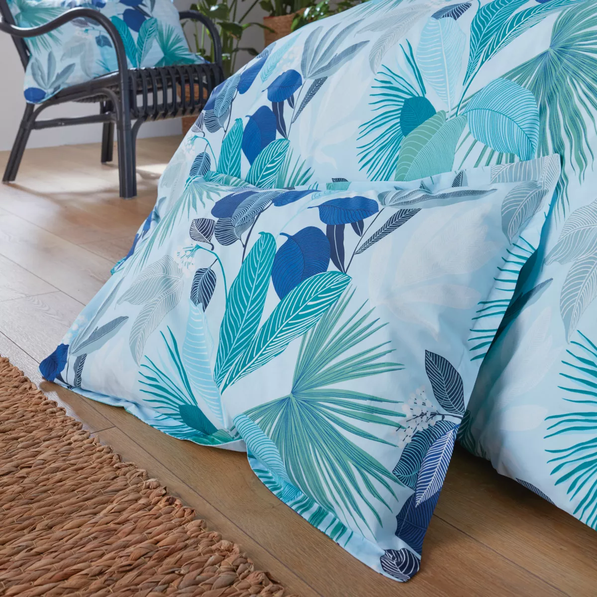 Federa cuscino letto rettangolare percalle di cotone (50 x 70 cm) Moorea Blu