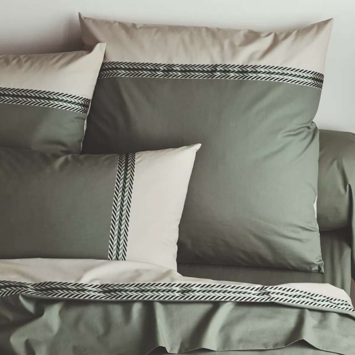 Federa cuscino letto rettangolare in percalle di cotone (50 x 70 cm) Noa Verde kaki