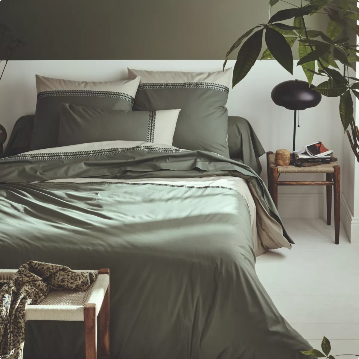 Copripiumino percalle di cotone (280 x 240 cm) Noa Verde kaki