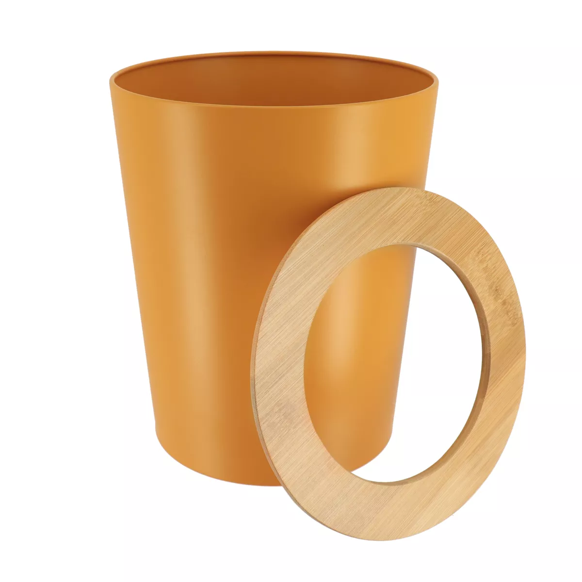 POUBELLE METAL EVASEE AVEC COUVERCLE BAMBOU 5L - MOUTARDE/BAMBOU