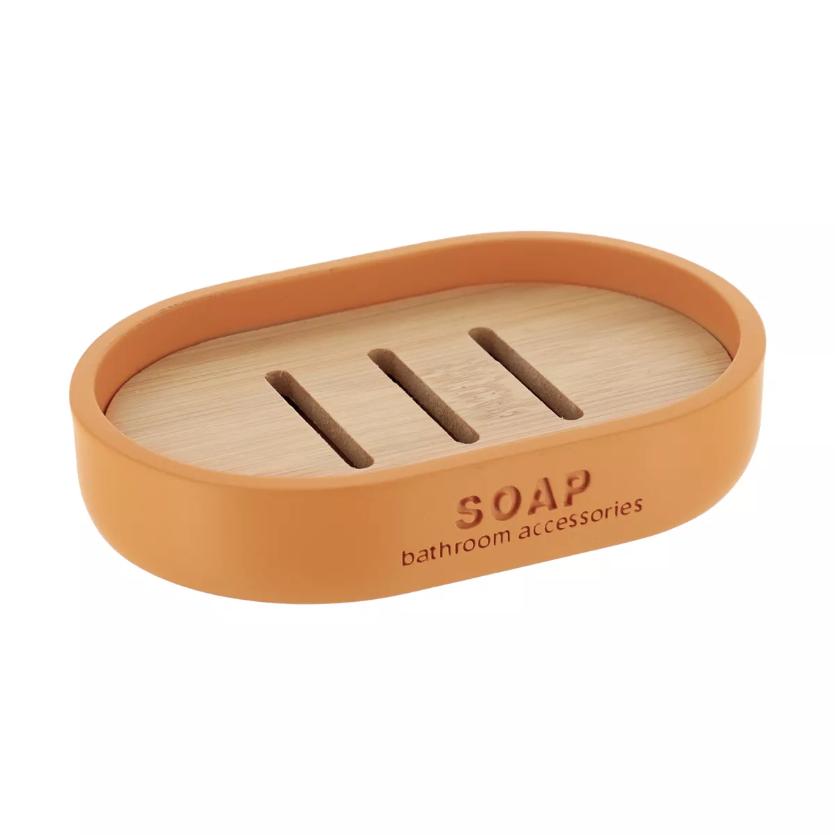 SET GOBELET DISTRIBUTEUR A SAVON ET PORTE SAVON POLYRESINE - MOUTARDE/BAMBOU