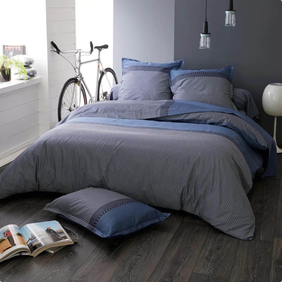 Federa rettagolare raso di cotone Enzo Blu