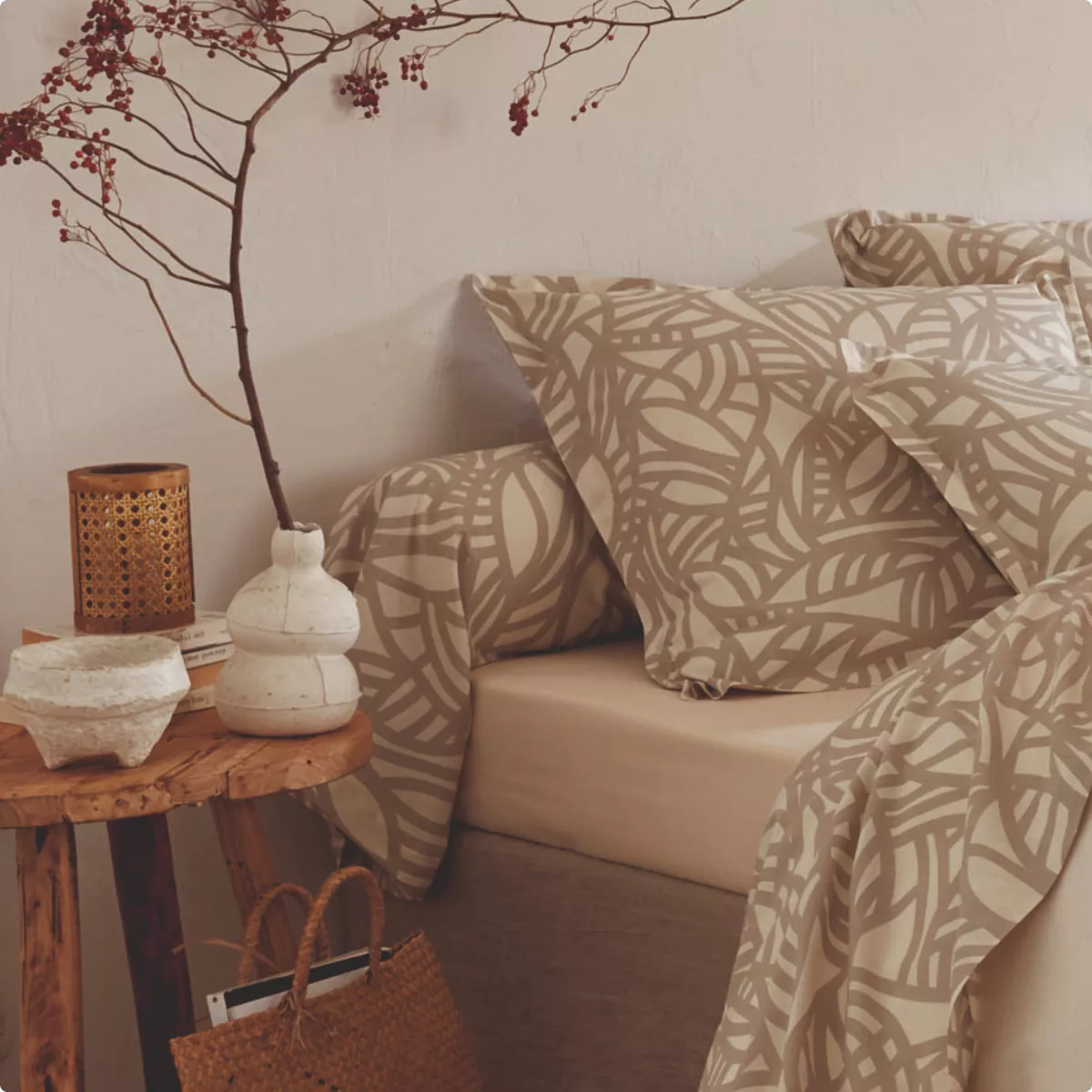 Federa cuscino a rullo in cotone lavato (L200 cm) Séréna Beige
