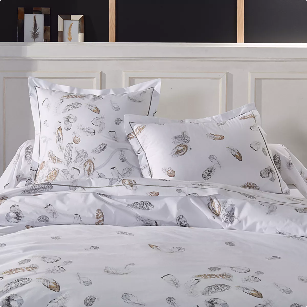 Copripiumino percale de cotone (260 cm) Plumes Grigio