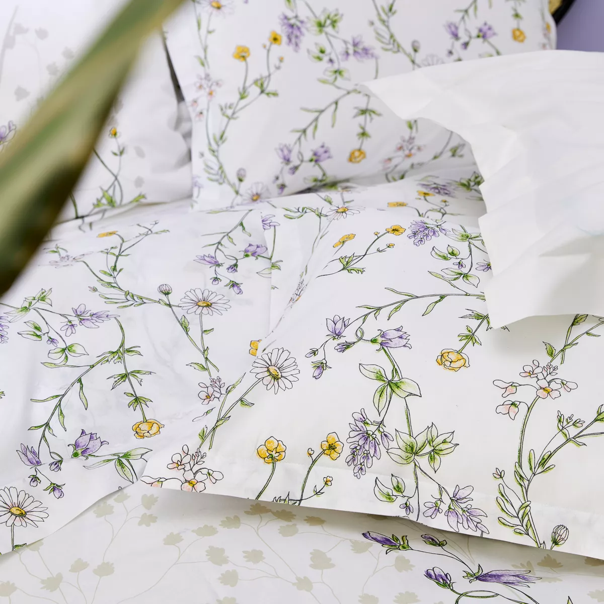 Federa per cuscino a rullo in cotone (L200 cm) Foliflora Bianca