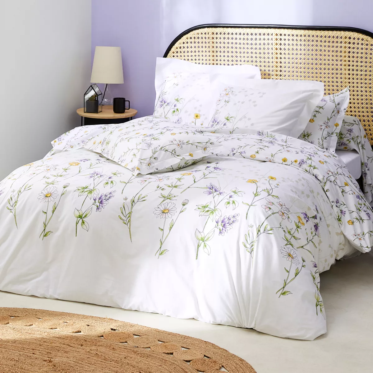 Federa cuscino letto rettangolare in cotone (50 x 70 cm) Foliflora Bianca