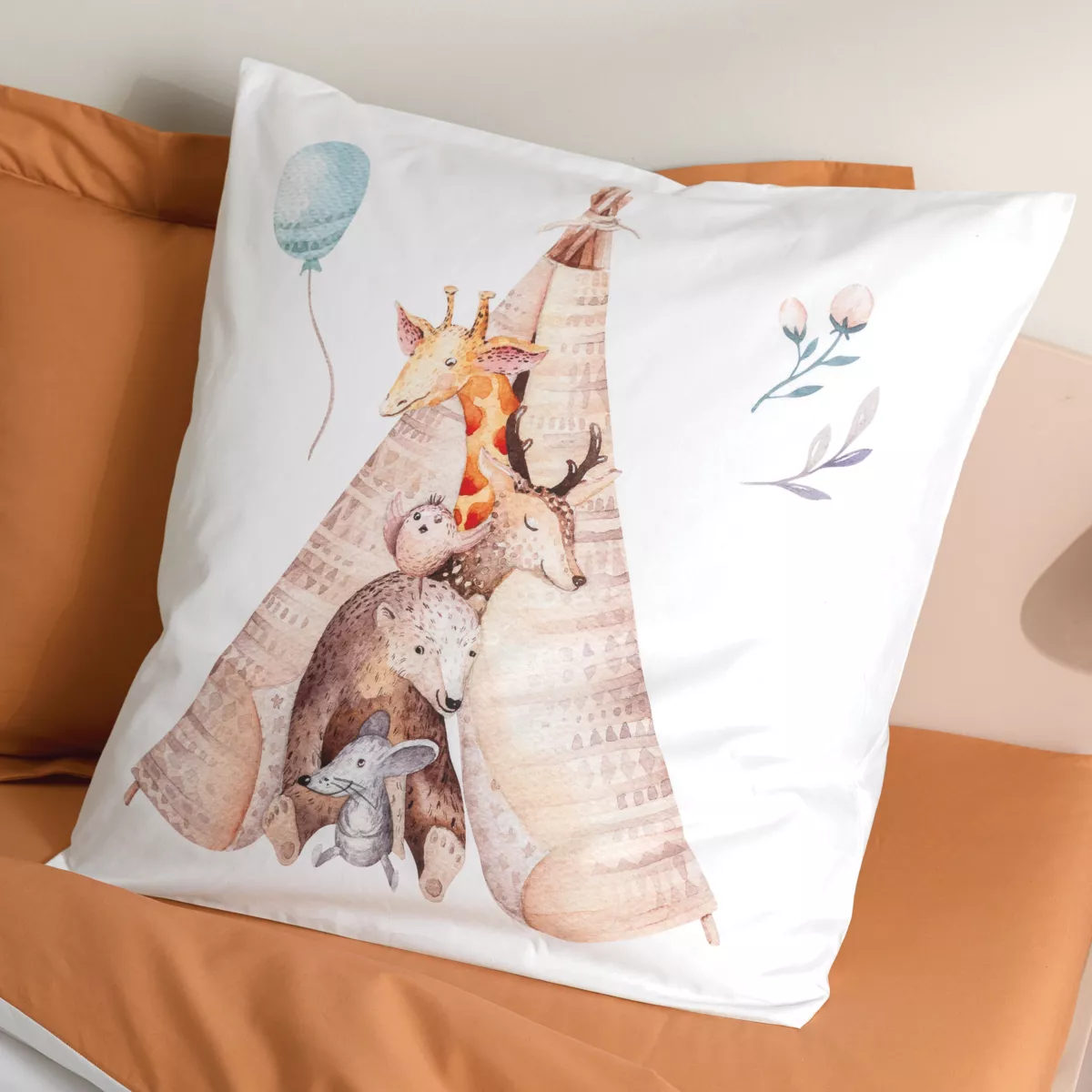 Funda de almohada cuadrada para niños en percal de algodón ( 65 x 65 cm) Tipi Multicolor